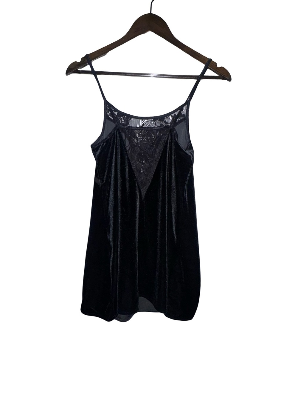 Urban Outfitters Black Velvet Lace Cami Dress Slip Mini Spaghetti Strap softfoth - Picture 3 of 5